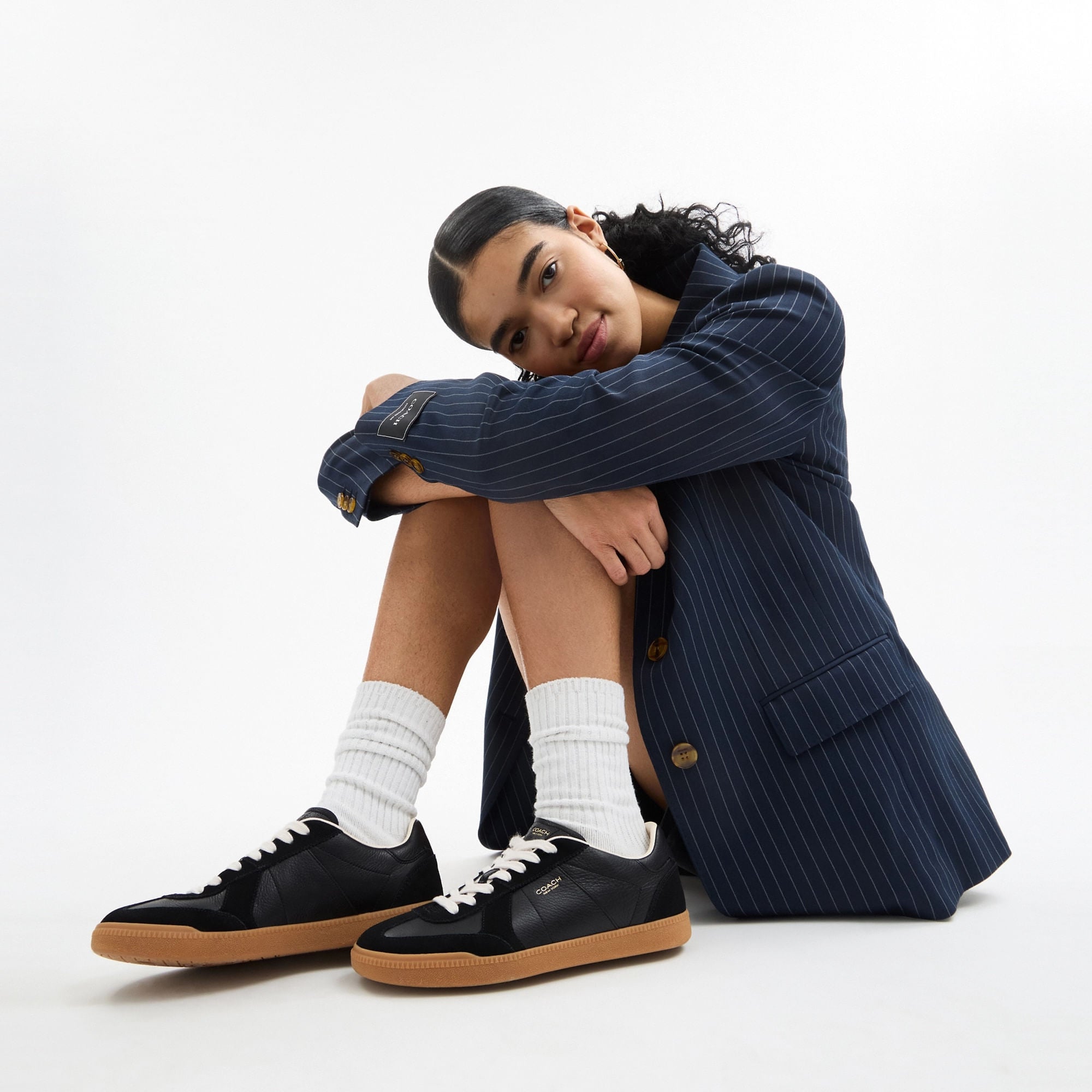 Tenis Ellis Piel y Gamuza Negro Mujer