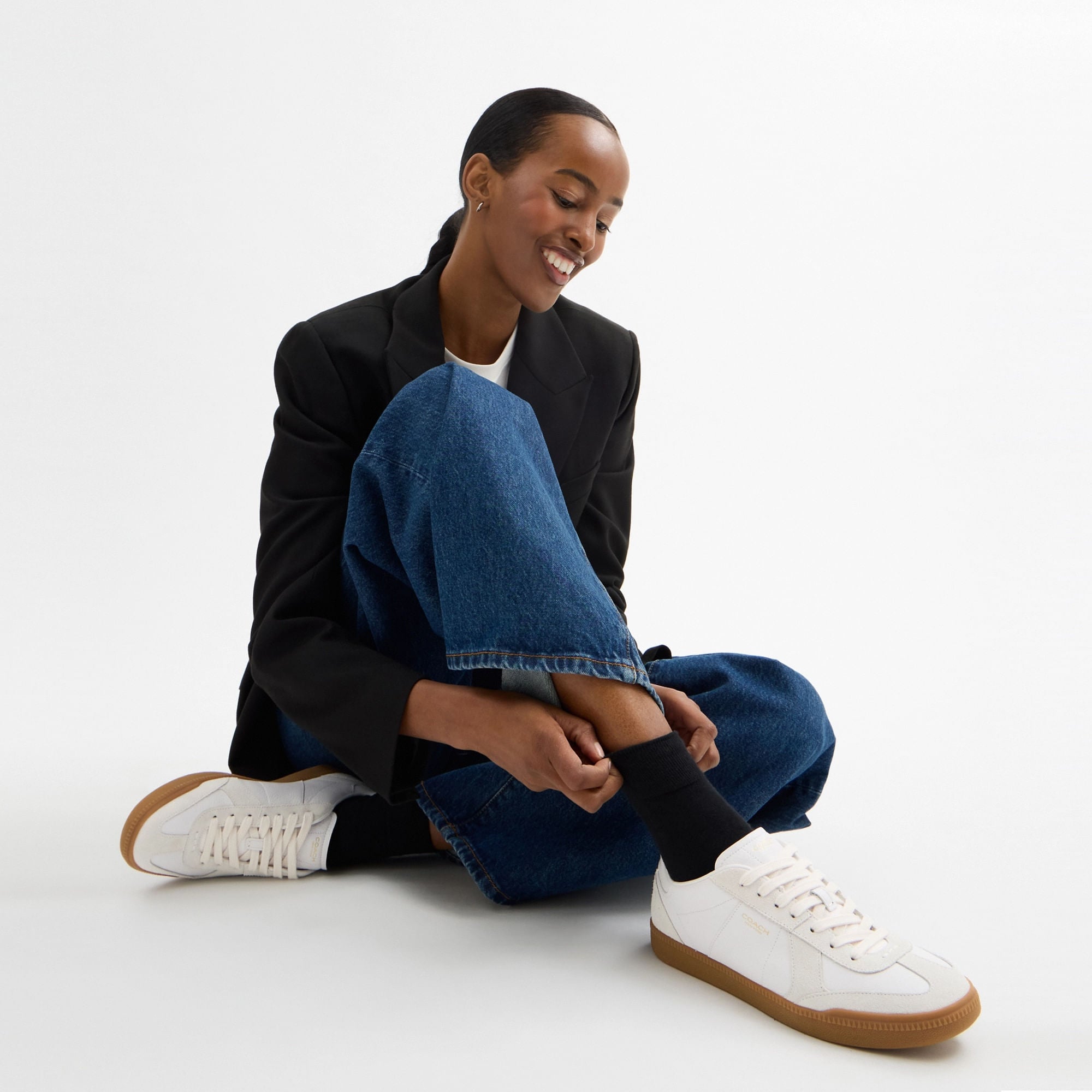 Tenis Ellis Piel y Gamuza Blanco Mujer
