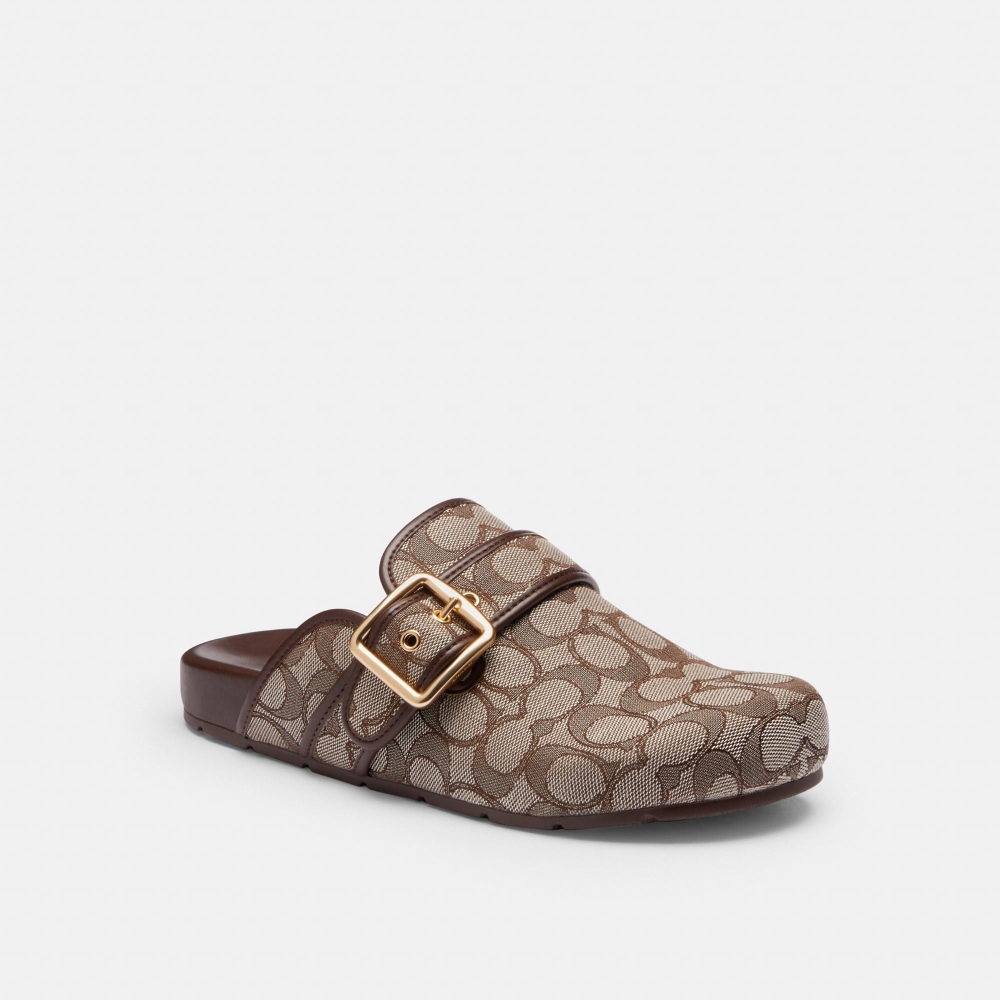 Zuecos Buckle Signature Jacquard Cafe Mujer