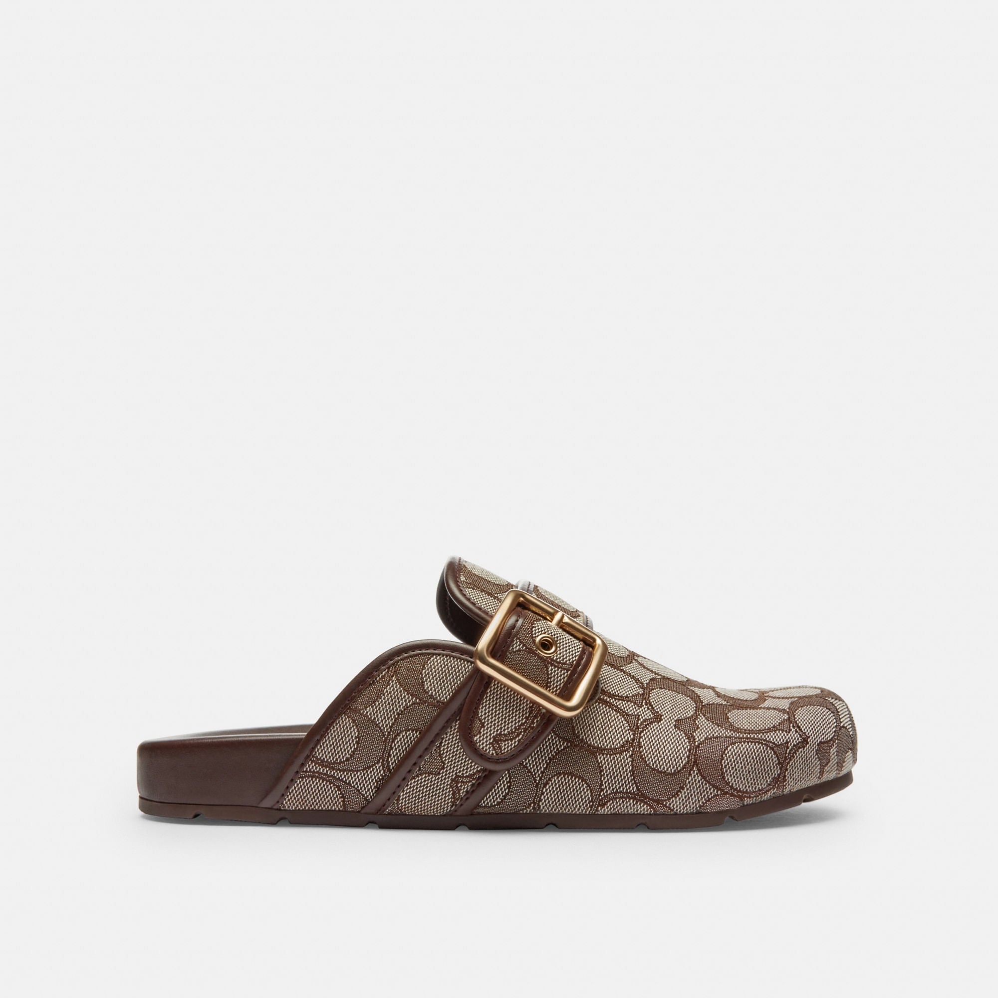 Zuecos Buckle Signature Jacquard Cafe Mujer