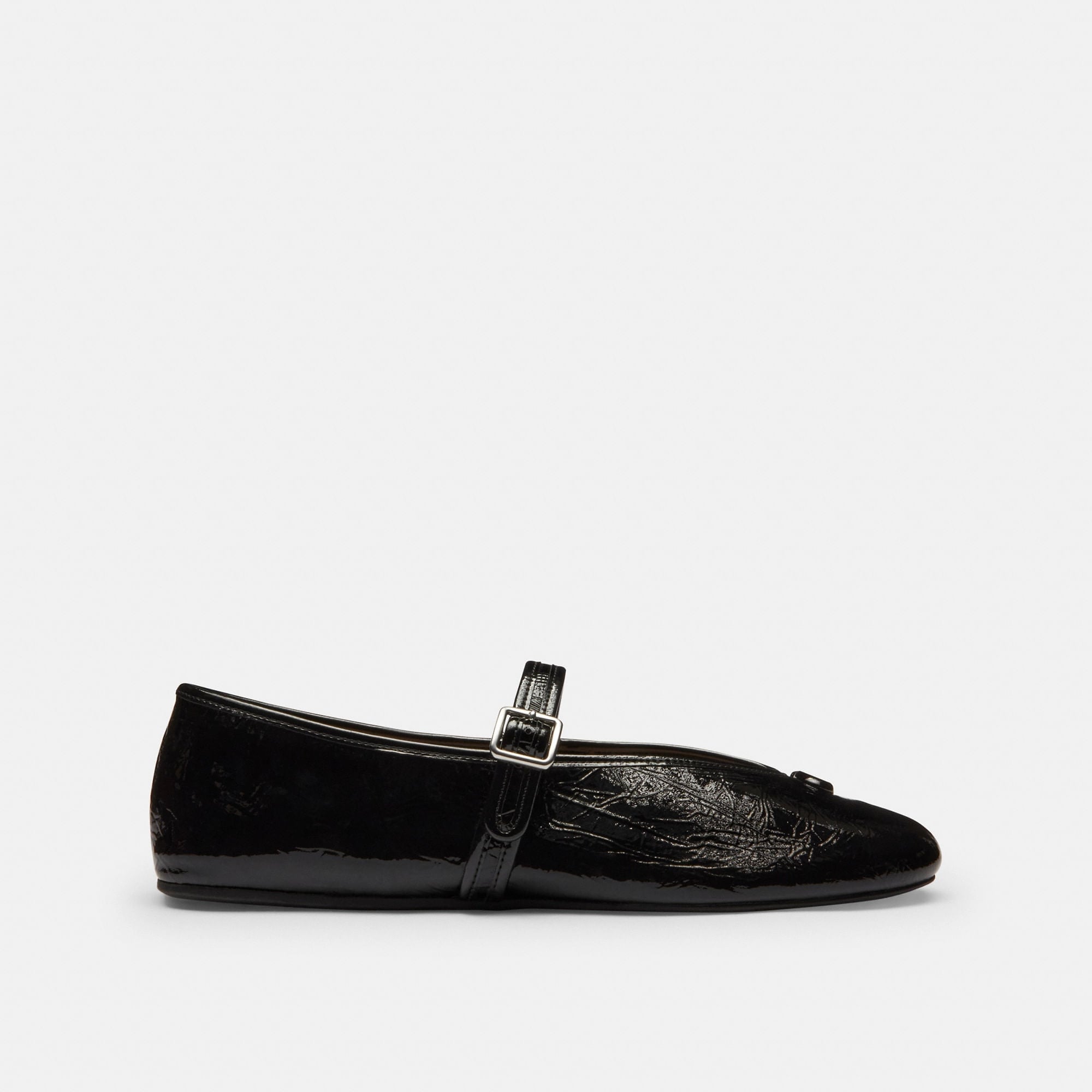 Flats Scupted Crinckle Piel Negro Mujer