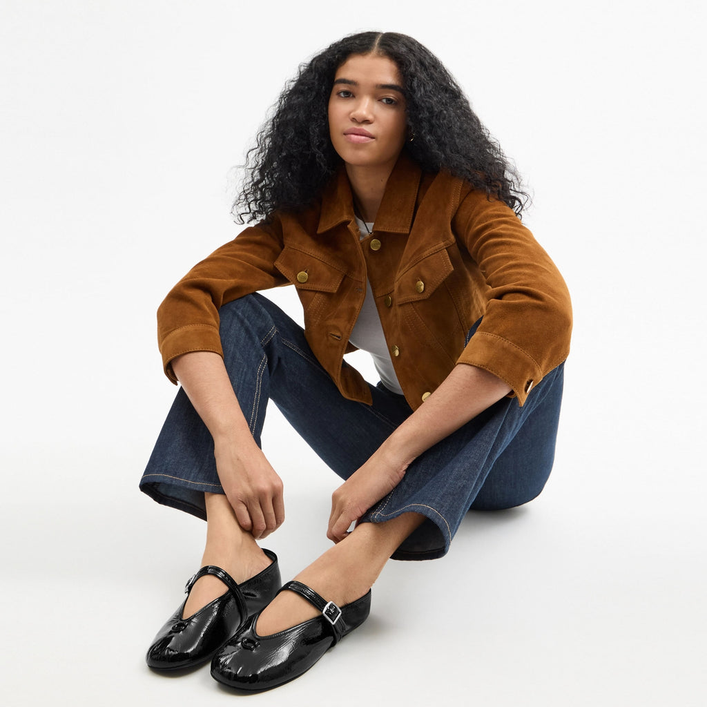 Flats Scupted Crinckle Piel Negro Mujer