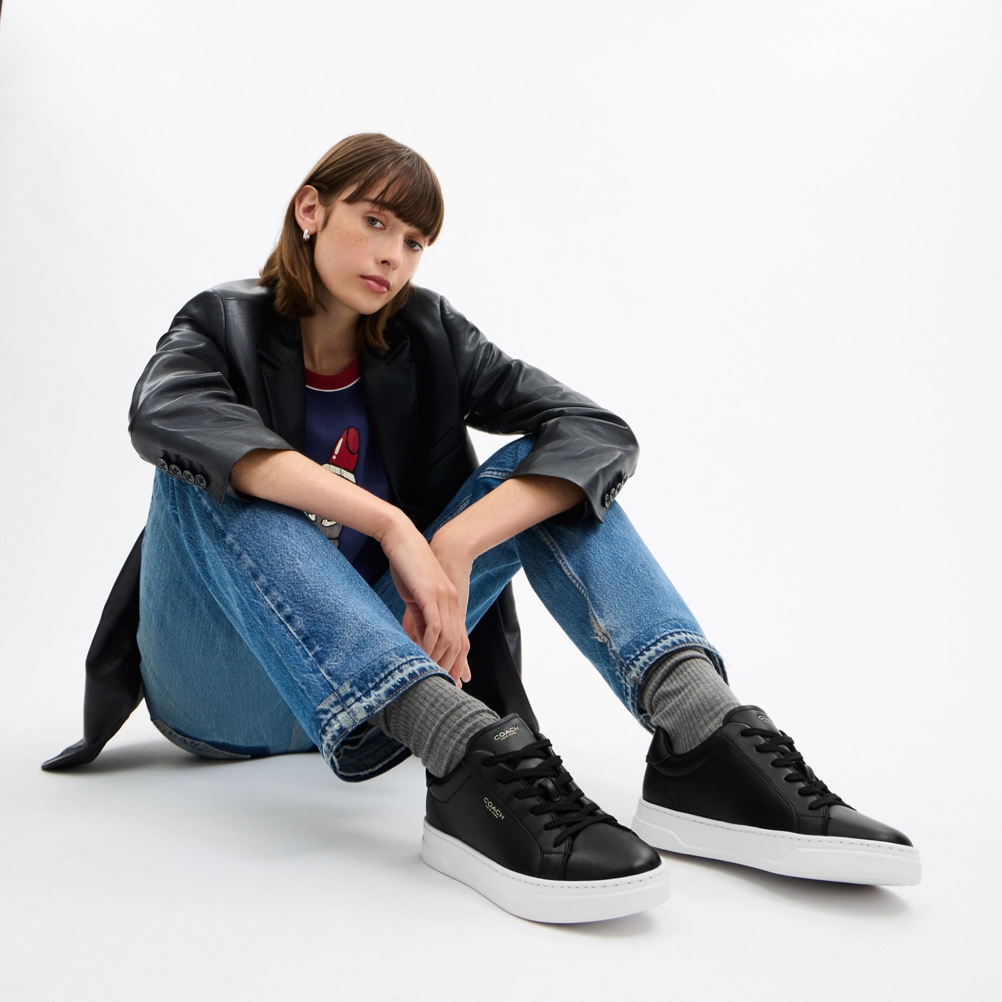 Tenis High Line Piel Negro Mujer