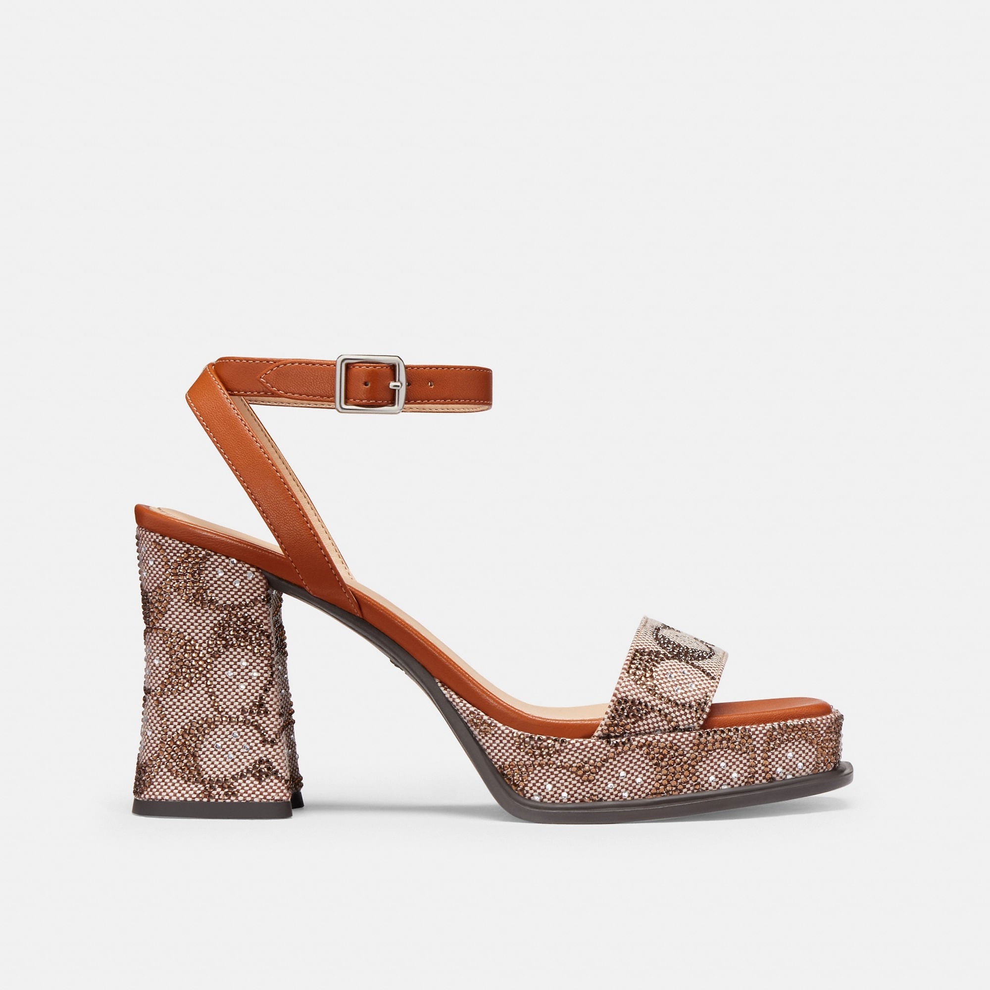 Sandalias Crystal Signature Jacquard Café Mujer