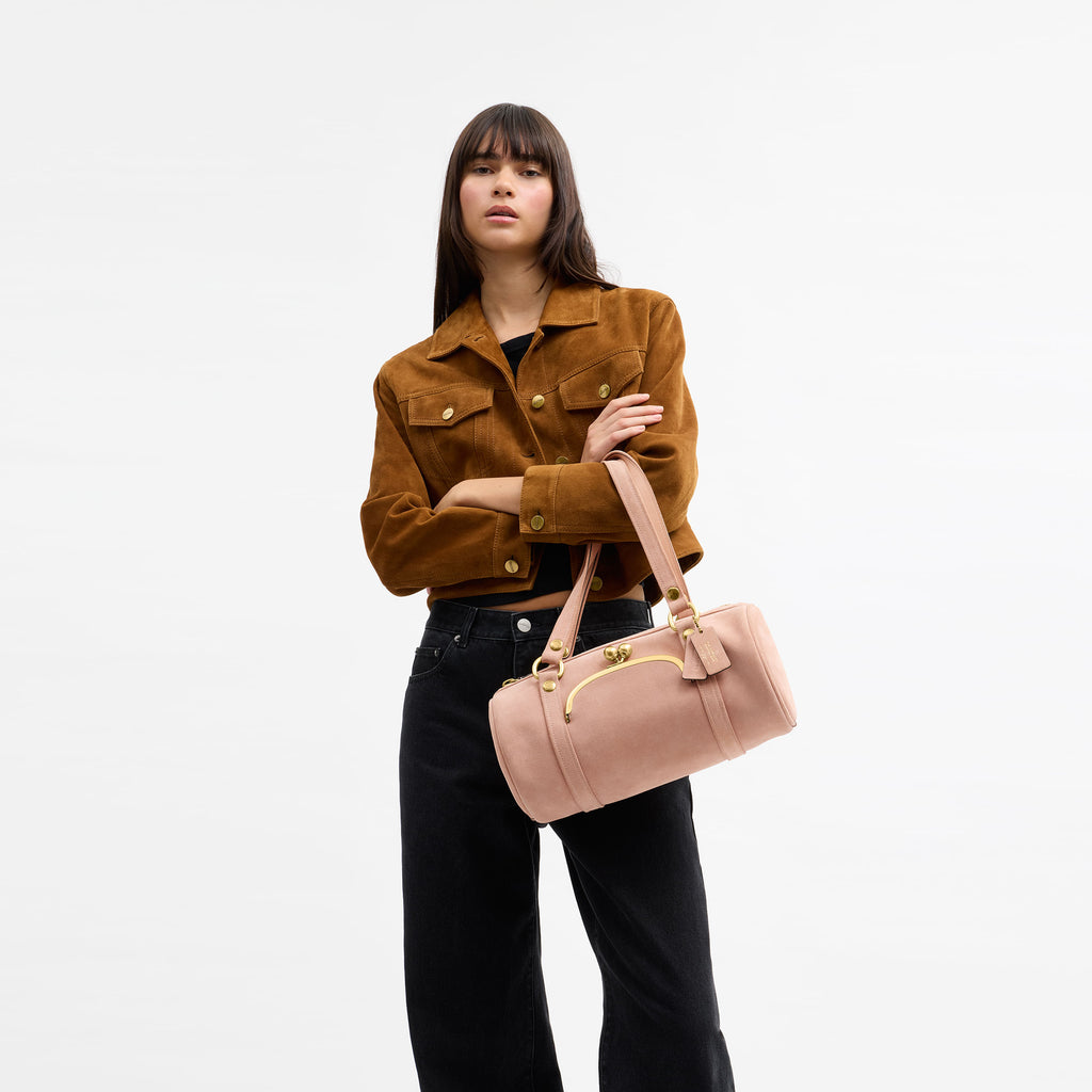 Bolsa Shoulder Bag Coach Kisslock Barrel Suede