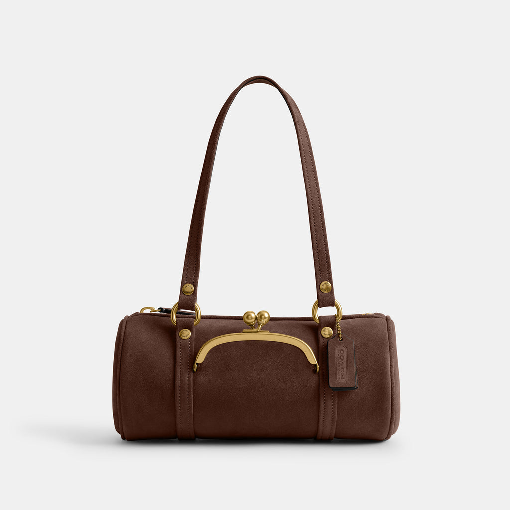 Bolsa Shoulder Bag Coach Kisslock Barrel 28 Suede